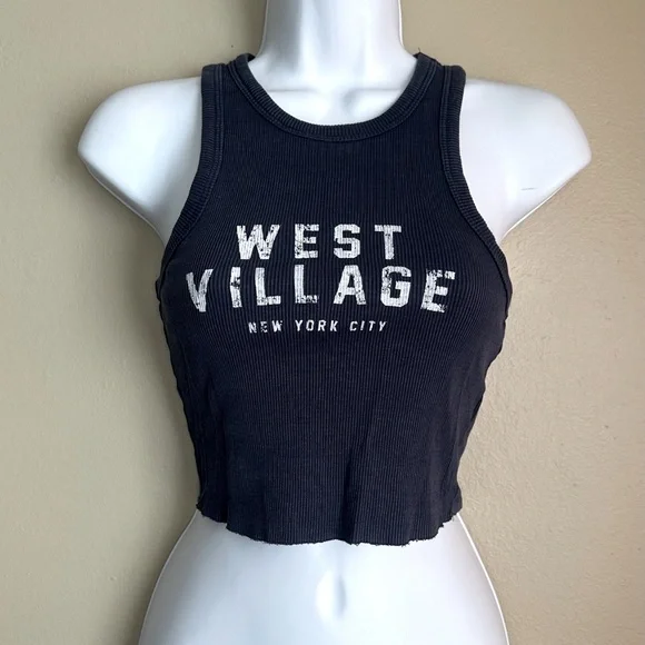 Garage Navy Cropped Tank Top - Picture 1 of 5